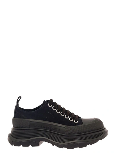 Shop Alexander Mcqueen 'tread Slick' Black Sneakers With Oversized Platform In Cotton Woman