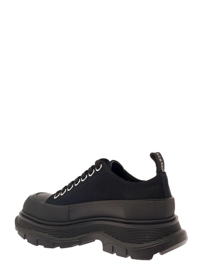 Shop Alexander Mcqueen 'tread Slick' Black Sneakers With Oversized Platform In Cotton Woman