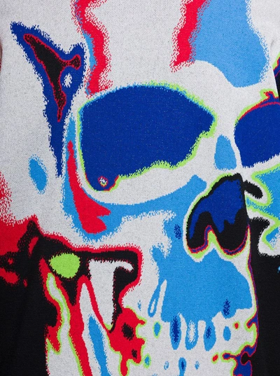 Shop Alexander Mcqueen Black Crewneck Sweatshirt With Multicolor Jacquard Skull In Wool Blend Man