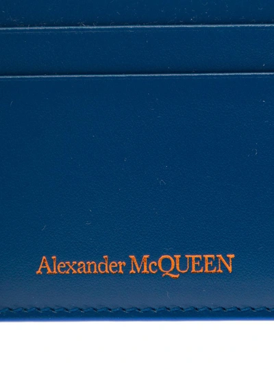 Shop Alexander Mcqueen Blue Card-holder With Embossed Logo In Smooth Leather Man