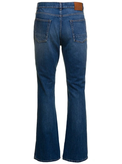Shop Alexander Mcqueen Blue Flared Jeans With Logo Patch In Cotton Denim Man