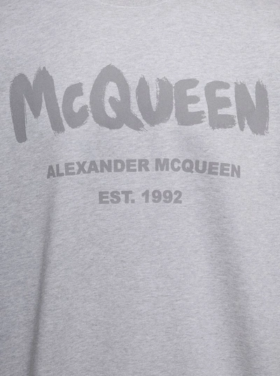 Shop Alexander Mcqueen Grey Sweatshirt With Contrasting Graffiti Logo Print In Cotton Man