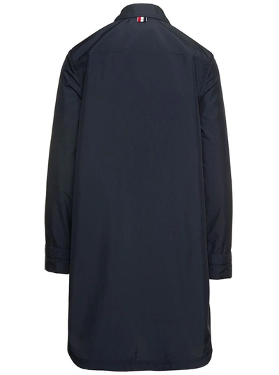 Shop Thom Browne Blue Single-breasted Trench Coat With Round Collar In Ripstop Woman