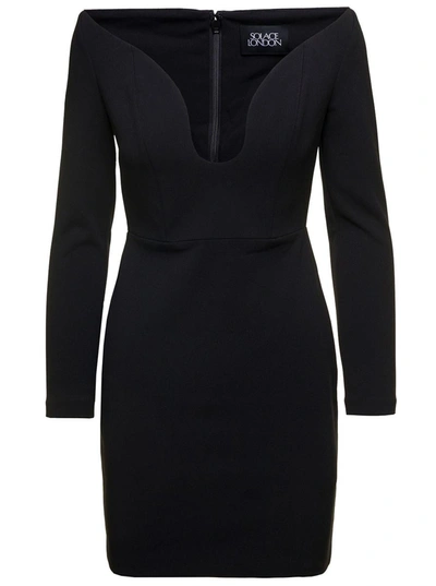 Shop Solace London Black ' Uma' Mini Dress With Long Sleeves And U-neck In Polyester Woman