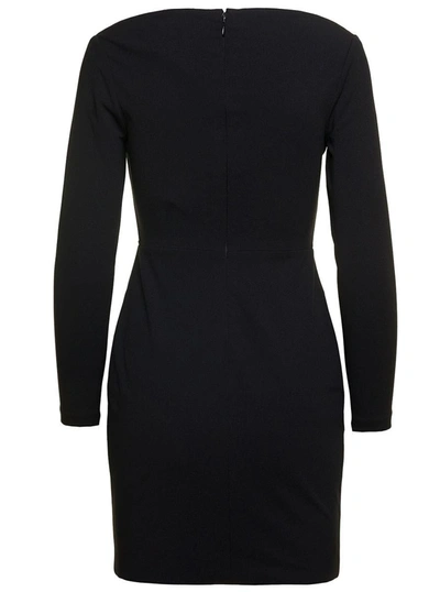 Shop Solace London Black ' Uma' Mini Dress With Long Sleeves And U-neck In Polyester Woman