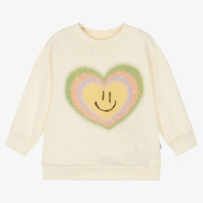 Shop Molo Girls Ivory Cotton Heart Sweatshirt