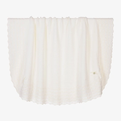 Shop Paz Rodriguez Ivory Knitted Wool Baby Shawl (100cm)