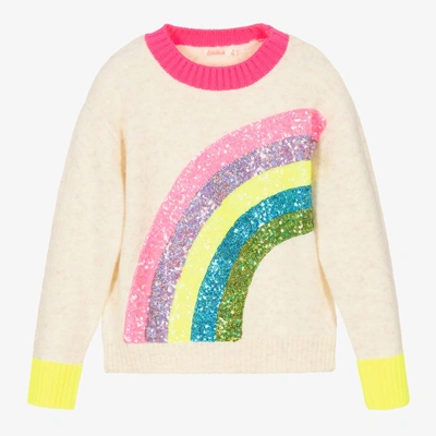 Shop Billieblush Girls Beige Sequinned Rainbow Sweater