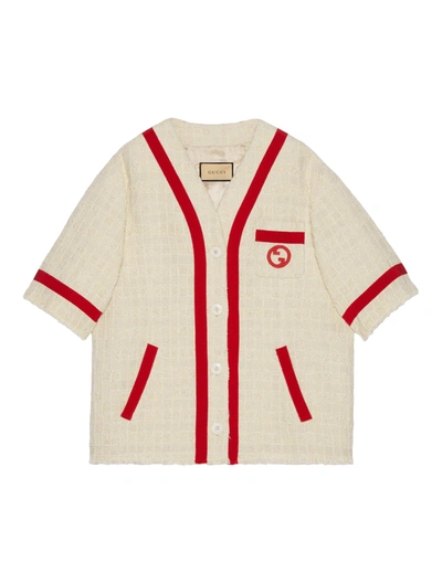 Gucci Interlocking G Textured Tweed V-neck Jacket In Red