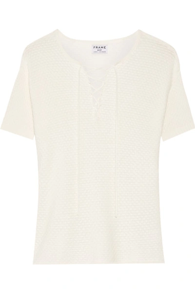 Frame Le Crochet Lace-up Knitted Modal And Cotton-blend Top In Blanc