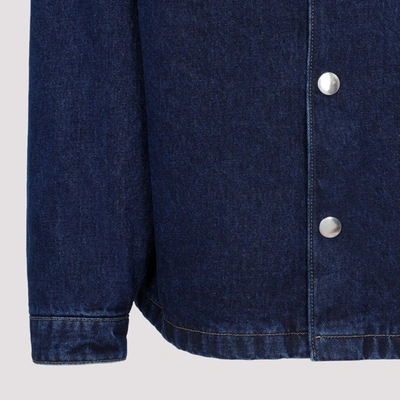 Shop Prada Cotton Padded Jacket Shirt In Blue