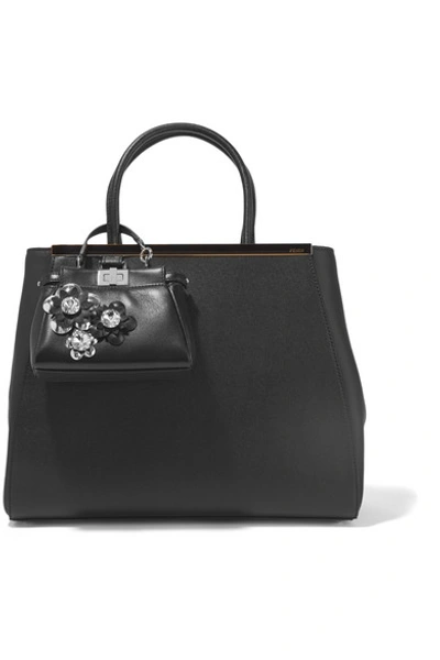 Shop Fendi Peekaboo Micro Appliquéd Leather Shoulder Bag In Black