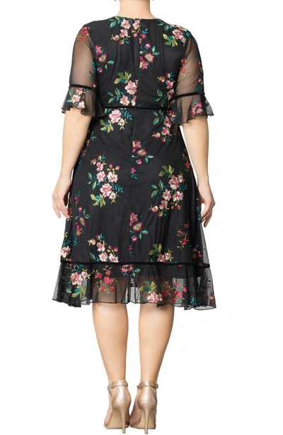 Shop Kiyonna Wildflower Embroidered Dress In Onyx