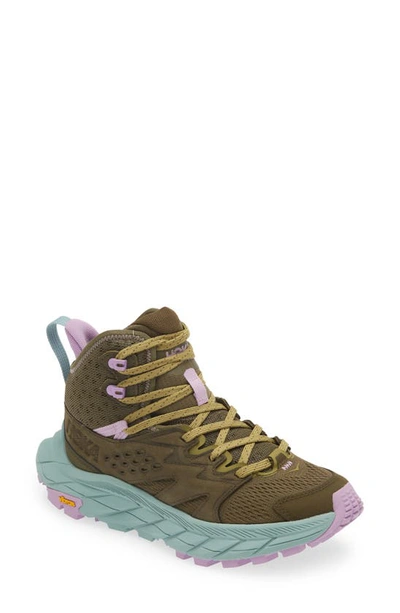 Hoka Anacapa Breeze Aero Mid Breathable Trail Running Shoe In Dark Olive / Agave