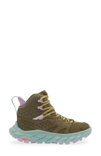 Hoka Anacapa Breeze Aero Mid Breathable Trail Running Shoe In Dark Olive / Agave