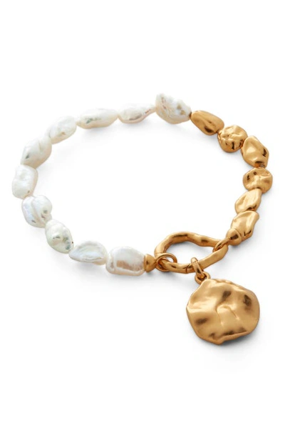 Shop Monica Vinader Keshi Pearl Bracelet In 18k Gold Vermeil/pearl