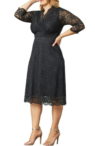 Kiyonna Scalloped Boudoir Lace Cocktail Dress In Onyx