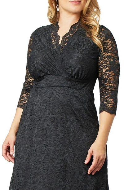 Kiyonna Scalloped Boudoir Lace Cocktail Dress In Onyx