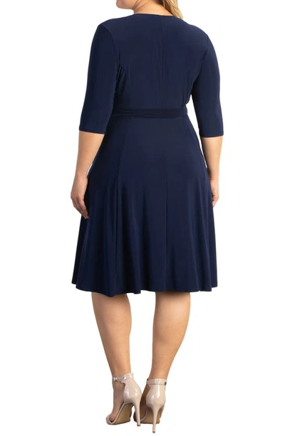 Kiyonna Womens Plus Size Essential Wrap Dress In Nouveau Navy