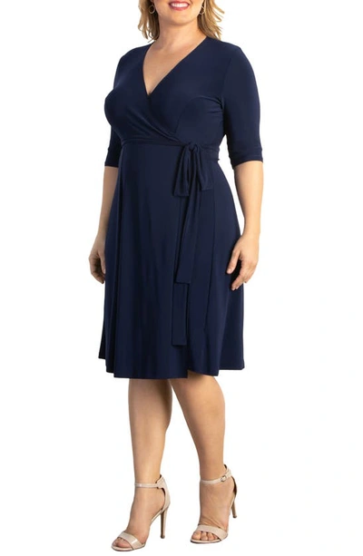 Kiyonna Womens Plus Size Essential Wrap Dress In Nouveau Navy
