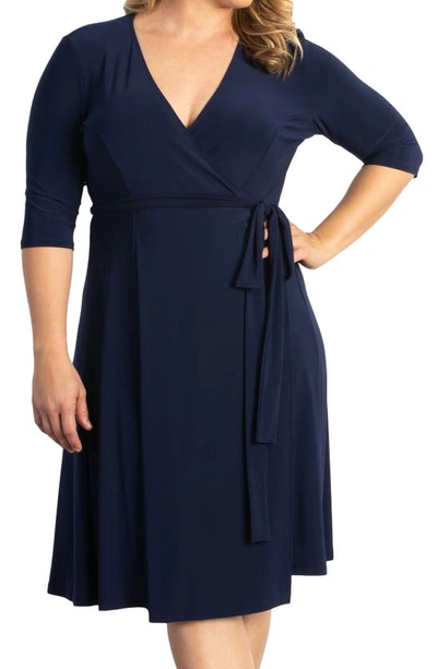 Kiyonna Womens Plus Size Essential Wrap Dress In Nouveau Navy