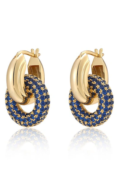 Shop Luv Aj Pavé Interlock Hoop Earrings In Blue/gold