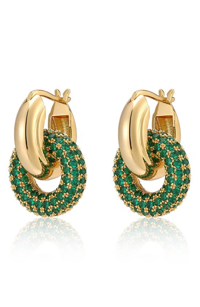 Shop Luv Aj Pavé Interlock Hoop Earrings In Green/gold