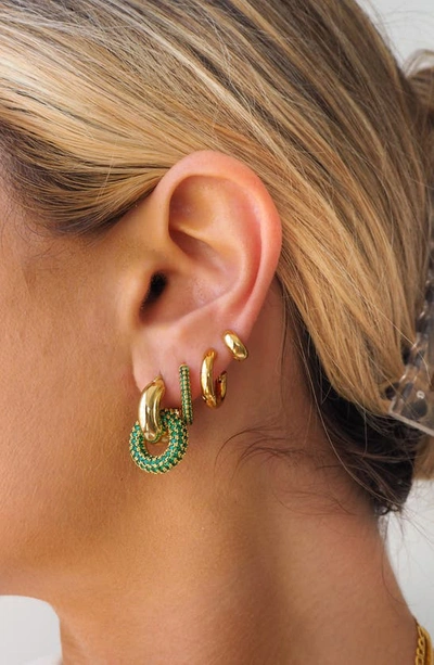 Shop Luv Aj Pavé Interlock Hoop Earrings In Green/gold