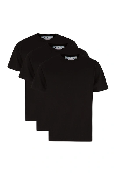 Shop Off-white Set Of Three Cotton T-shirts In Black