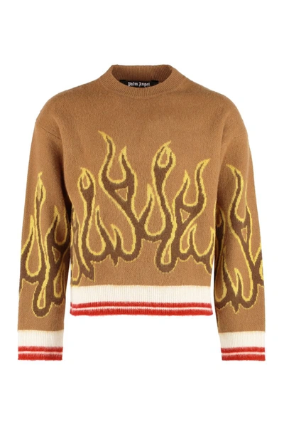 Shop Palm Angels Crew-neck Wool Sweater In Camel