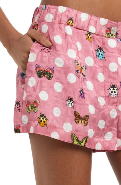 Shop Versace Butterfly Polka Dot Elastic Waist Shorts In 5p020 Pink Multicolor