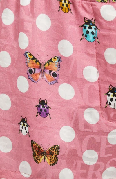 Shop Versace Butterfly Polka Dot Elastic Waist Shorts In 5p020 Pink Multicolor