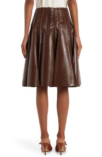 Shop Bottega Veneta Pleated Leather Skirt In Dark Milk Chocolate