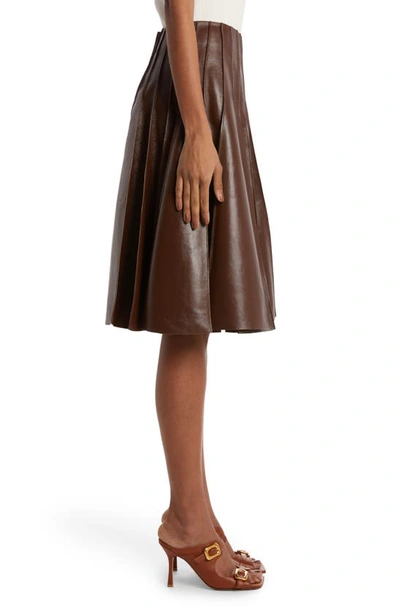 Shop Bottega Veneta Pleated Leather Skirt In Dark Milk Chocolate