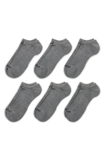 Shop Nike Dri-fit 6-pack Everyday Plus No-show Performance Socks In Carbon Heather/ Black