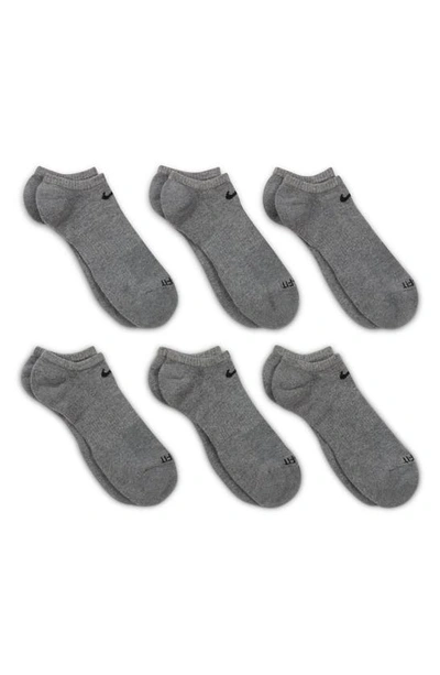 Shop Nike Dri-fit 6-pack Everyday Plus No-show Performance Socks In Carbon Heather/ Black