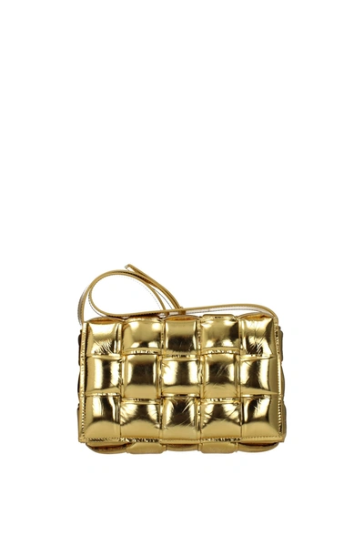 Shop Bottega Veneta Crossbody Bag Padded Cassette Leather Gold