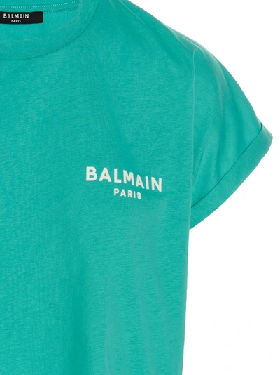 Shop Balmain Flocked Logo Cropped T-shirt