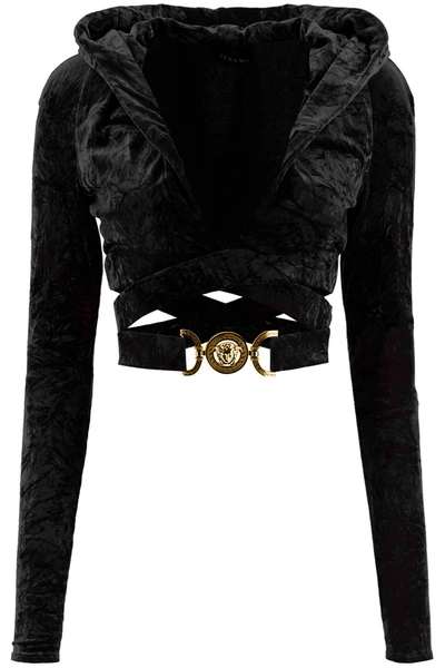 Shop Versace Hooded Cropped Chenille Top