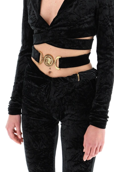 Shop Versace Hooded Cropped Chenille Top