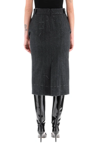 Shop Maison Margiela Wool Midi Skirt With Stitching