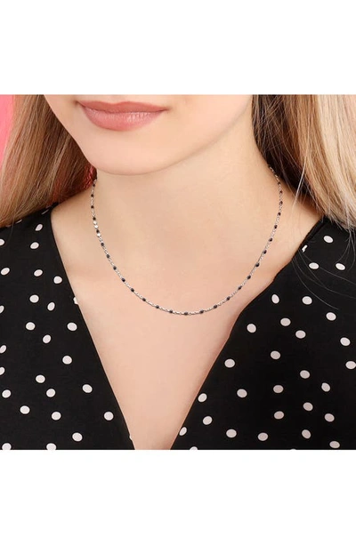 Delmar Sterling Silver Black Enamel Station Chain Necklace In Silver