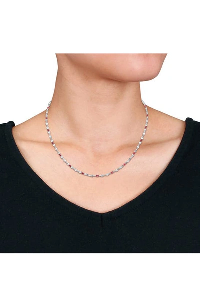Delmar Sterling Silver Pink Enamel Station Chain Necklace In Silver