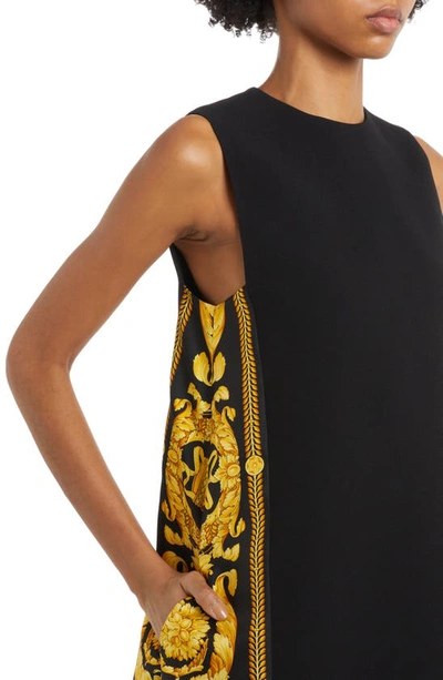 Shop Versace Baroque Panel Sleeveless Shift Dress In 5b000 Black Gold