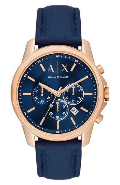 Shop Ax Armani Exchange Chronograph Leather Strap Watch, 44mm In Rose Gold