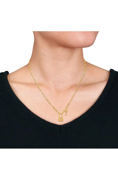 Shop Delmar Lock & Key Paperclip Link Necklace In Gold
