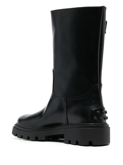 Shop Tod's Black 'biker' Boots With Buckle Detail And Gold-tone Hardware In Leather Woman