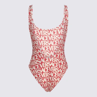 Shop Versace Pink And White Swimsuit