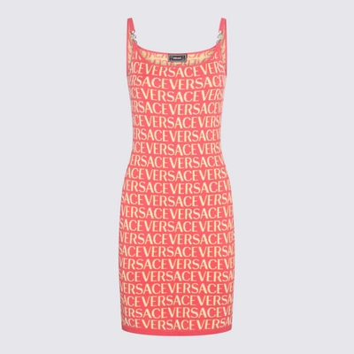 Shop Versace Pink And White Cotton-viscose Blend Dress In Fuxia/pink