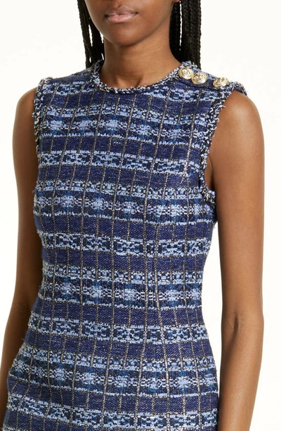 Shop Rebecca Vallance Caroline Metallic Tweed Minidress In Blue